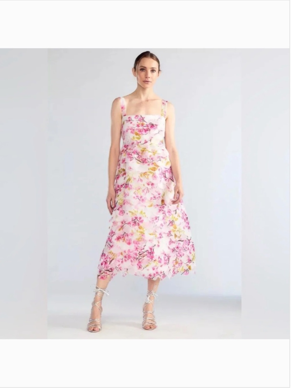 Cynthia Rowley Cherry Blossom Organza Scalloped Midi Cocktail Dress 6